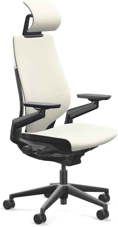 Steelcase Gesture Office Desk Chair with Headrest Cogent Connect Coconut 5S15 Fabric High Black Frame
