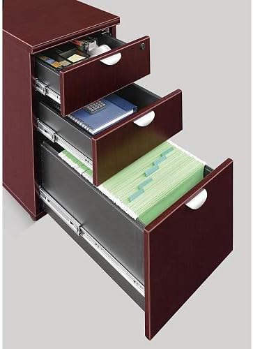 NBF 16" W Office Files Pedestal Cabinet - Three Drawer File Cabinet with Lock - Mahogany Laminate Office Filing Cabinets - Esquire Modern Mobile File Cabinet Document Storage (22" D x 16" W x 28" H)