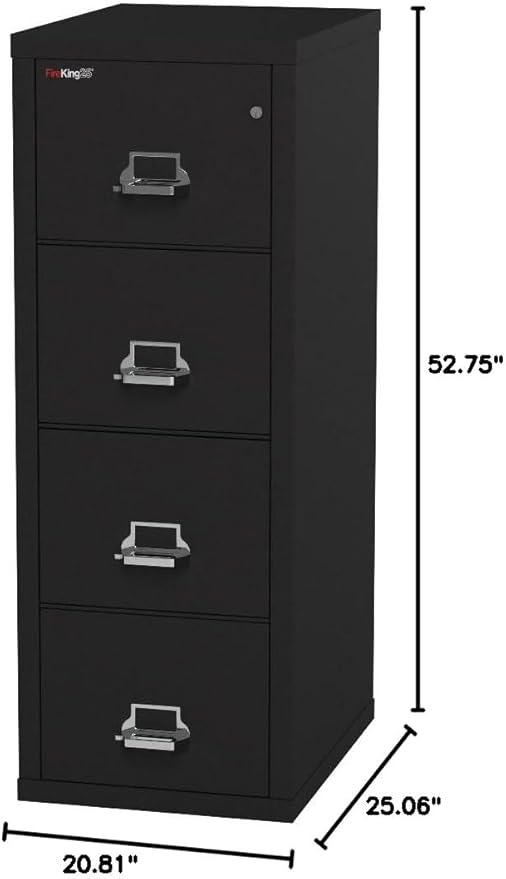 Fireproof Vertical File Cabinet, 4 Legal Sized Drawers, 52.25in H x 20.81in W x 25.06in D, Made in The USA