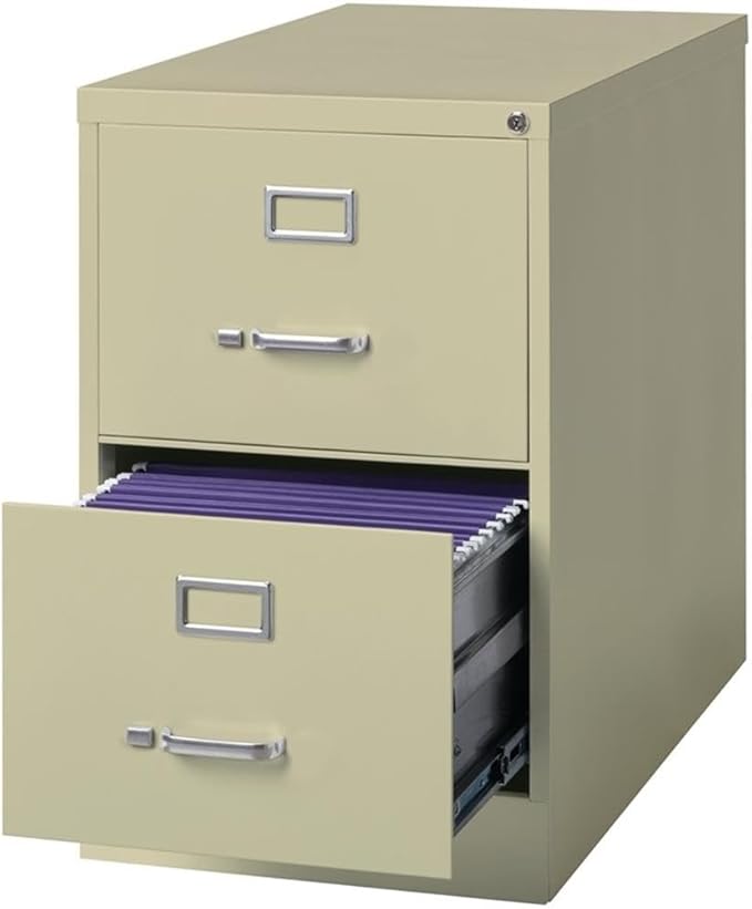 Scranton & Co 2-Drawer Metal Vertical Filing Cabinet, 25 in Depth, Legal Width, Beige Finish, Fully Assembled Steel Construction, Ball-Bearing Slides, Lockable Office Storage