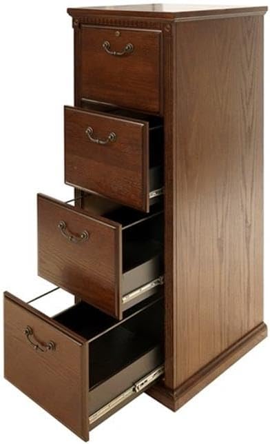 Pemberly Row Traditional 4-Drawer Wood Filing Cabinet Office Storage in Brown, Solid Wood, Sturdy and Durable, Office or Home Use, Secure Document Organization, Classic Design