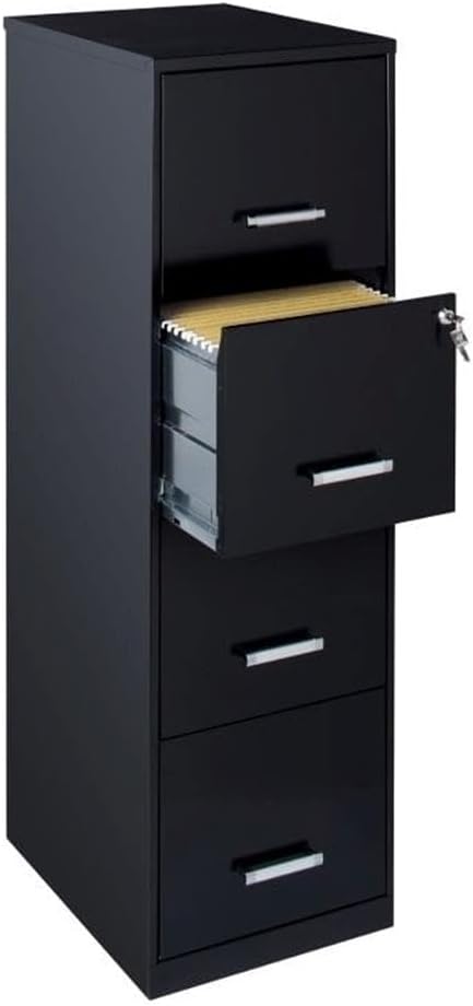 Scranton & Co 18" Deep 4 Drawer Metal Filing Cabinet, Black Finish, Pre-Assembled, Vertical File Cabinet for Letter-Size Documents, Cam Lock Security, Durable Steel Office Storage Solution