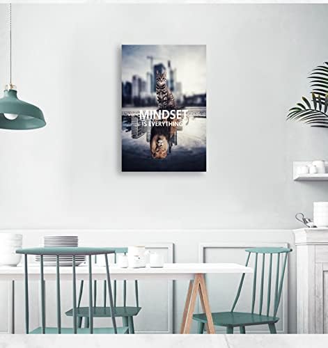 Mindset is Everything Canvas Wall Art Cute Animal Poster Cat Lion Picture Printing Inspiring Picture Frame Artwork Modern Home Decoration Office Living Room Ready to Hang[24''W x 36''H]