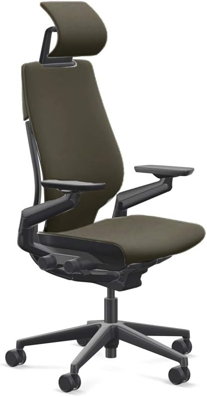 Steelcase Gesture Office Desk Chair with Headrest Plus Lumbar Support Cogent Connect Root Beer 5S28 Fabric High Black Frame Hard Floor Casters