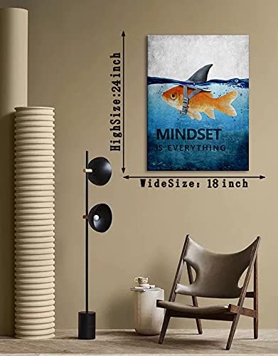 Motivational Goldfish Canvas Office Print Wall Art Shark Picture Animal Poster Painting Modern Inspiring Artwork Decor for Living Room Bedroom Office Home Decor, Framed 18"x24"