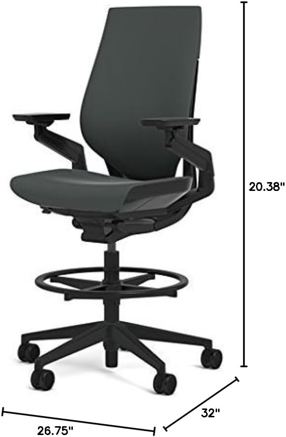 Steelcase Gesture 442 Stool Chair - Cogent: Connect Graphite Fabric, Shell Back, Dark on Dark Frame