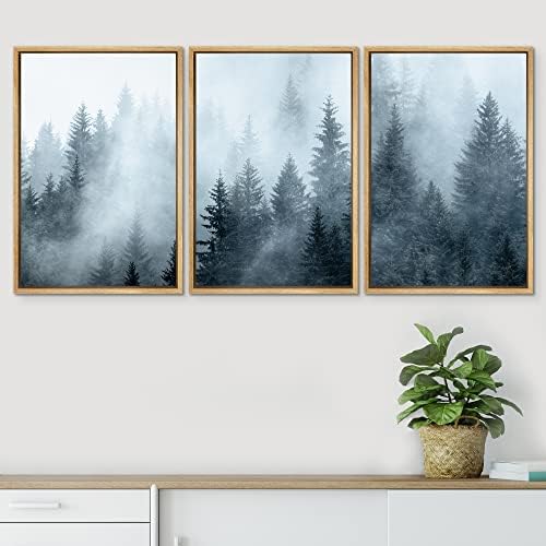 SIGNWIN Framed Canvas Print Wall Art Set Winter Fog Mist Pine Tree Mountain Forest Nature Wilderness Photography Modern Art Landscape Relax/Calm for Living Room, Bedroom, Office - 24"x36"x3 Natural