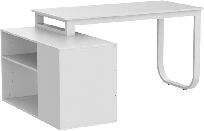 FUFU&GAGA 55.1" Large L-Shaped Office Desk with 39" File Cabinet, Corner Computer Desk with 3 Drawers & 2 Shelves, Workstation Executive Desk with Storage Shelf for Home Office (White)
