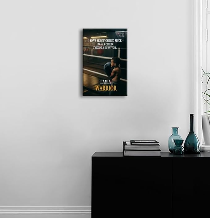 Inspirational Boxing Poster I Am A Warrior Quote Martial Arts Motivation Gym Wall Art for Fighter Spirit Motivational Wall Decor for Boxing Gym Sports Room Home Bedroom Framed [12" W X 18" H]