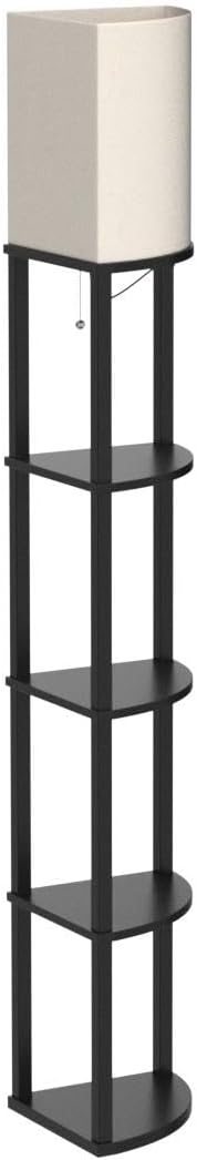addlon Floor Lamp with Shelves, 5-Tier Adjustable Corner Lamp with 3 Color Temperatures & Linen Shade, Modern Floor Lamps for Living Room, Home Office & Bedroom (E26 LED Bulb Included, 800lm) - Black