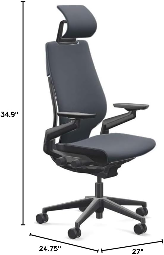 Steelcase Gesture Office Desk Chair with Headrest Cogent Connect Storm Cloud 5SF3 Fabric High Black Frame