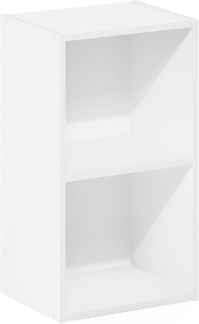 Furinno PASIR Book Shelf, 2-Tier Modern Bookshelf, Open Shelves Cube Bookcase, 9 x 12 x 21, Easy Assembly, Closed Back, for Living Room, Bedroom, Home Office, Plain White