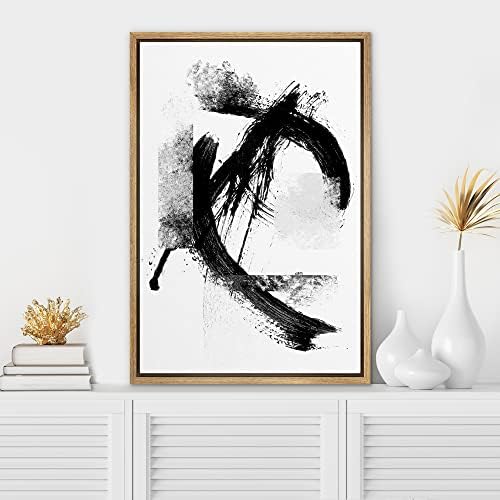 SIGNWIN Framed Canvas Print Wall Art Black Ink Paint Stroke Pattern Landscape Abstract Shapes Illustrations Modern Art Minimal Relax/Calm Multicolor for Living Room, Bedroom, Office - 24"x36" Natural