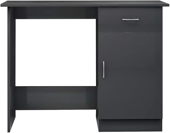 Modern Writing Computer Desk with a Drawer and a Door, Home Office Desk Writing Study Table PC Desk Workstation for Bedroom, High Gloss Gray 39.4"x19.7"x29.9" Engineered Wood(E)