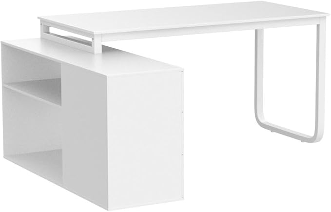 FUFU&GAGA 55.1" Large L-Shaped Office Desk with 41.3" File Cabinet, Corner Computer Desk with 3 Drawers & 2 Shelves, Workstation Executive Desk with Storage Shelf for Home Office - Beige