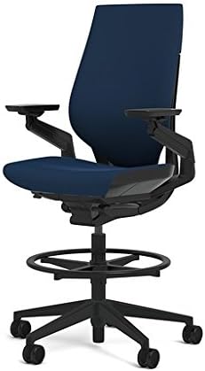 Steelcase Gesture 442 Stool Chair - Cogent: Connect Blueprint Fabric, Shell Back, Dark on Dark Frame, Wheels for Hard Flooring