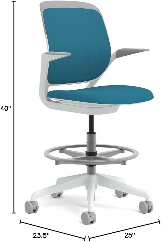 Steelcase White Base with Hard Floor Casters Cobi Stool, Blue Jay -
