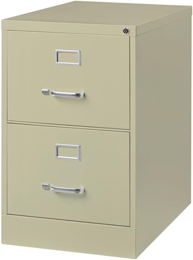 Scranton & Co 2-Drawer Metal Vertical Filing Cabinet, 25 in Depth, Legal Width, Beige Finish, Fully Assembled Steel Construction, Ball-Bearing Slides, Lockable Office Storage