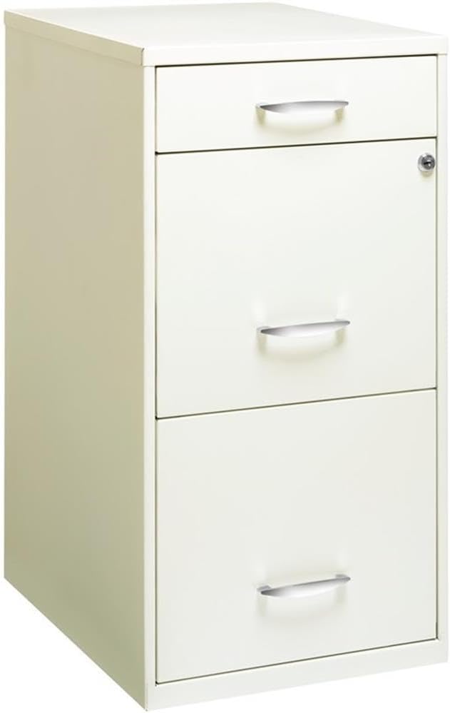 Pemberly Row Set of 5 Metal 3-Drawer Pearl White File Cabinet with Pencil-Drawer