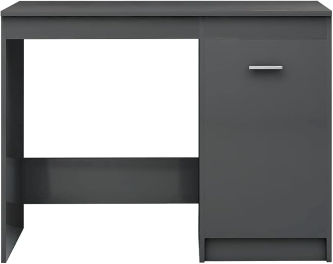 Modern Writing Computer Desk, Home Office Desk Writing Study Table PC Desk Workstation for Bedroom, High Gloss Gray 39.4"x19.7"x29.9" Engineered Wood(J)