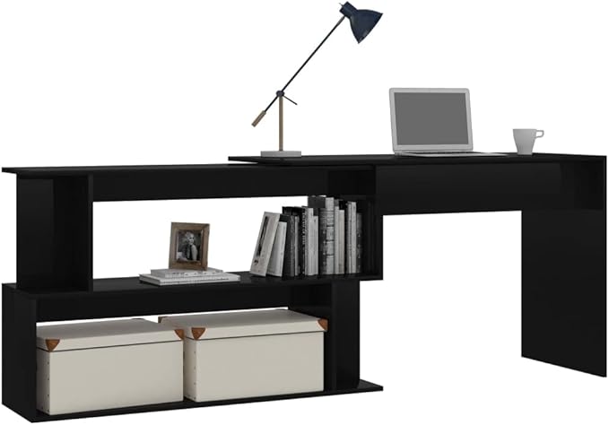Rotatable Corner Desk Modern Writing Computer Desk, Home Office Desk Writing Study Table PC Desk Workstation for Bedroom, High Gloss Black 78.7"x19.7"x29.9" Engineered Wood(G)