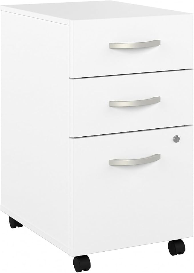 Bush Business Furniture Hybrid 3 Drawer Mobile File Cabinet in White - Assembled