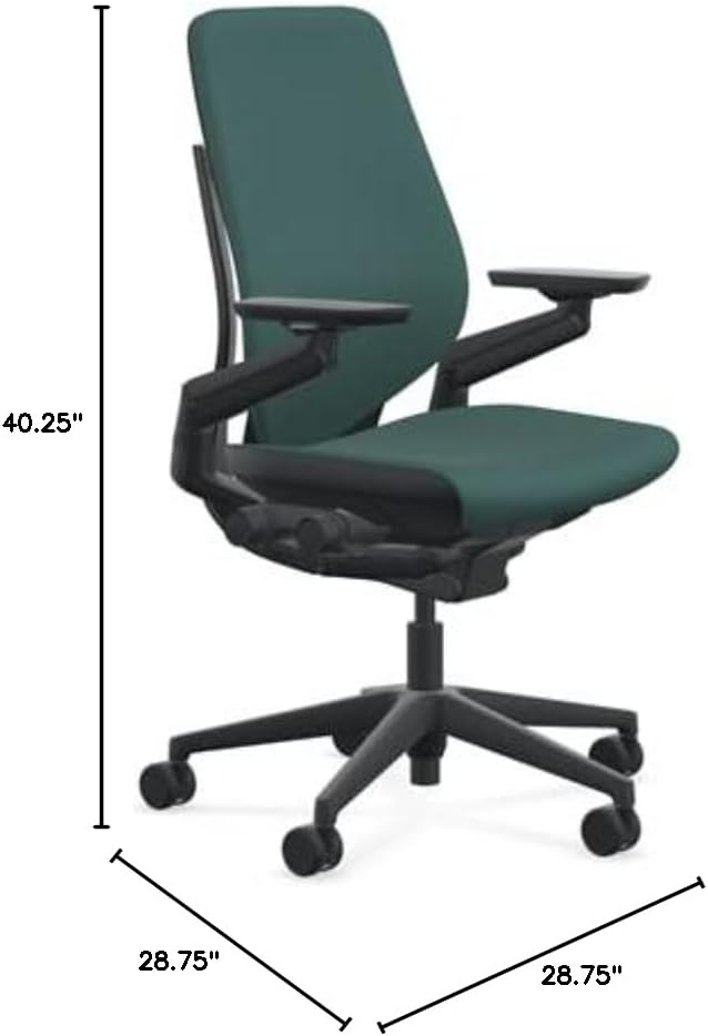 Steelcase Gesture Office Chair - Cogent: Connect Peacock Fabric, Medium Seat Height, Shell Back, Black on Black Frame, Lumbar Support, and Hard Floor Casters