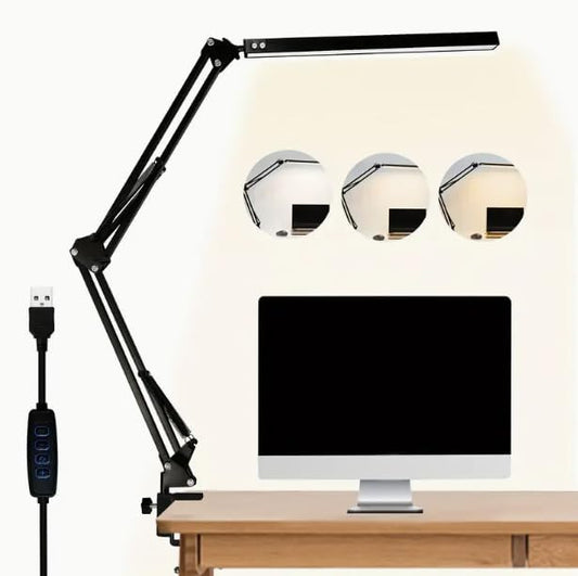 HomeBeyond LED Desk Lamp – 12W Adjustable Swing Arm Light with 5 Color Modes & 10 Brightness Levels, Black, Eye-Caring Table Lamp for Home and Office