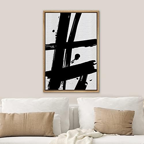 SIGNWIN Framed Canvas Print Wall Art Black Ink Paint Stroke Grid Landscape Abstract Shapes Illustrations Modern Art Minimal Relax/Calm Multicolor for Living Room, Bedroom, Office - 24"x36" Natural