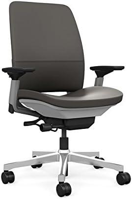 Steelcase Amia Task Chair: Platinum Frame/Polished Aluminum Base - 4 Way Adjustable Arms - Hard Floor Casters