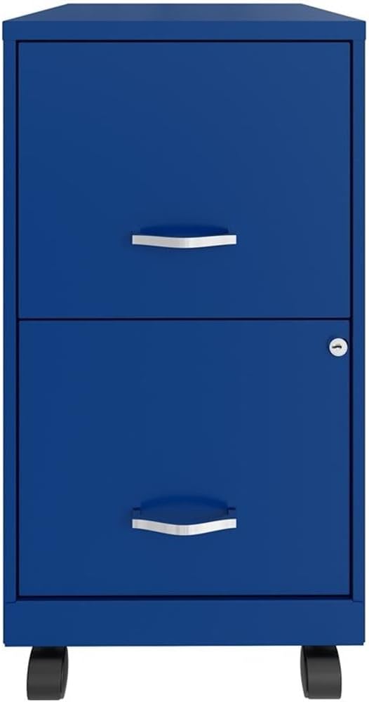 UrbanPro 18" 2-Drawer Metal Mobile Filing Cabinet, Blue Finish, Smooth Glide Suspension, Lockable Letter Storage, Easy Roll Casters, Compact Office Organization Solution