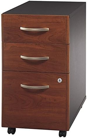 Scranton & Co 3-Drawer Mobile Pedestal Filing Cabinet, Hansen Cherry Finish, Locking Bottom Drawers, Ball-Bearing Slides, Fits Under Desk Shell, Office Storage Solution for Legal and Letter Files