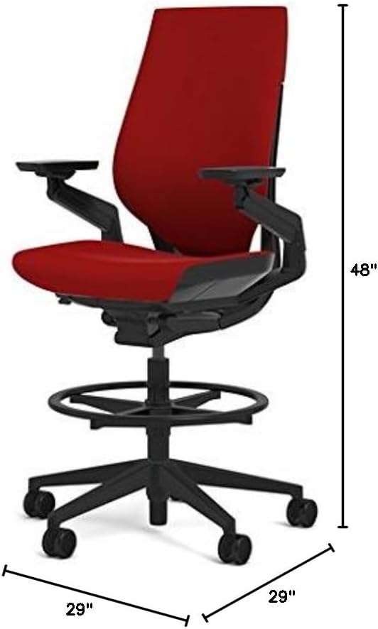 Steelcase Gesture 442 Stool Chair - Cogent: Connect Scarlet Fabric, Shell Back, Dark on Dark Frame