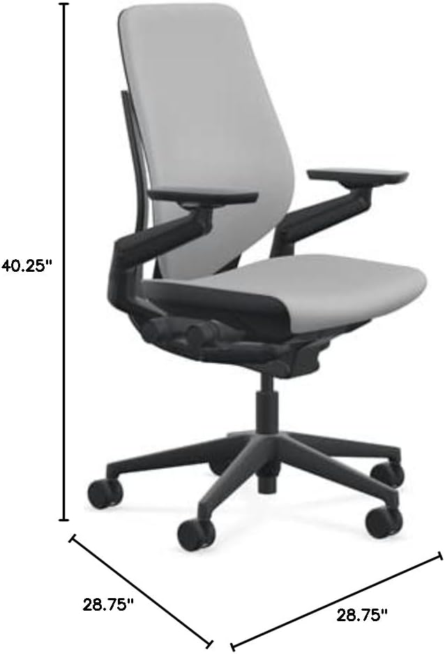 Steelcase Gesture Office Chair - Cogent: Connect Nickel Fabric, High Seat Height, Shell Back, Black on Black Frame, Lumbar Support, and Standard Carpet Casters