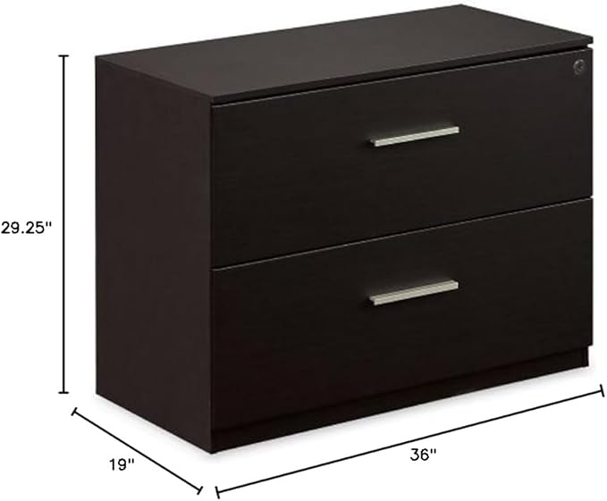 NBF Office Files Pedestal Cabinet - Two Drawer File Cabinet with Handles - Espresso Laminate Office Filing Cabinets - 29" H Modern Mobile File Cabinet Document Storage