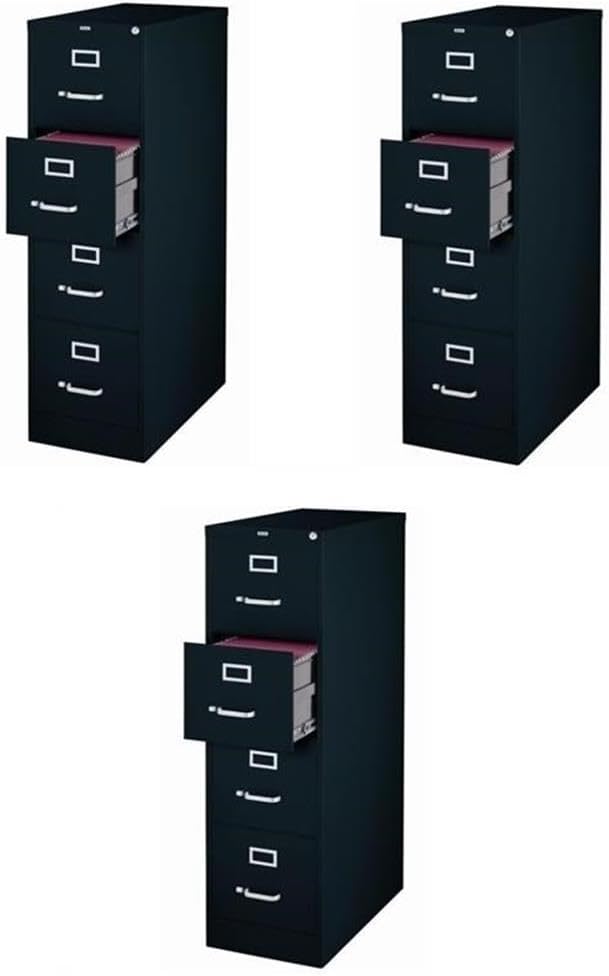 Pemberly Row Set of 3 Metal 4-Drawer Letter Width Vertical File Cabinet Black