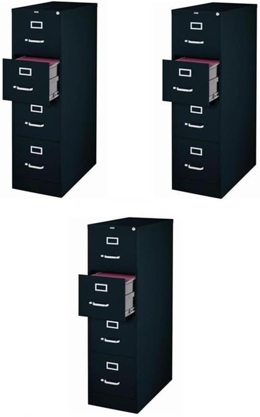 Pemberly Row Set of 3 Metal 4-Drawer Letter Width Vertical File Cabinet Black