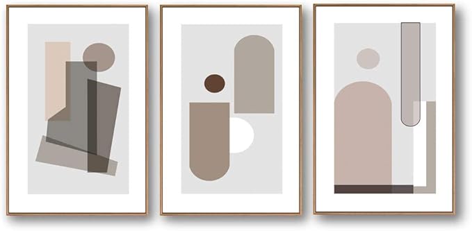 SIGNFORD Framed Wall Art Print Set Small & Large Transparent Polygons Abstract Shapes Digital Art Modern Art Contemporary for Living Room, Bedroom, Office - 24"x36"x 3 Panels Natural