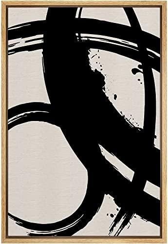 SIGNWIN Framed Canvas Print Wall Art Black Ink Paint Stroke Circle Spirals Abstract Shapes Illustrations Modern Art Minimal Multicolor for Living Room, Bedroom, Office - 24"x36" Natural