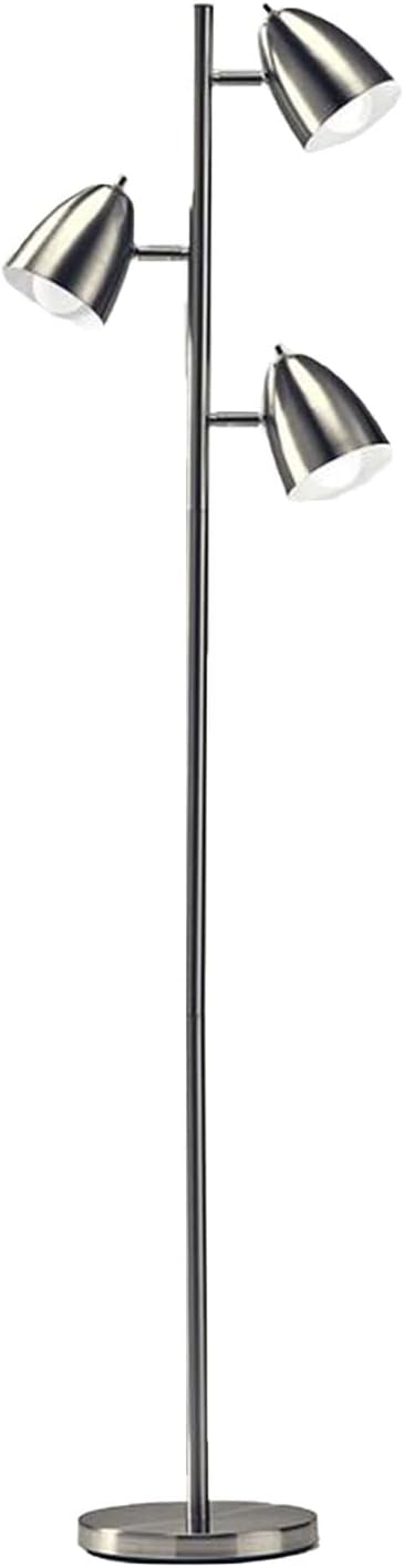 Brightech Jacob LED Standing Lamp, Modern Bright Floor Lamps for Living Rooms & Bedrooms, Tall LED Lighting Lamp with Adjustable 3 Light Tree – Satin Nickel