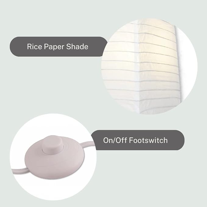 LIGHTACCENTS 50” Rice Paper Standing Lamp – Modern Japanese Floor Lamp with Chrome Base, White Shade, Foot Pedal Switch – Floor Lamps for Living Room, Bedroom, or Meditation Space