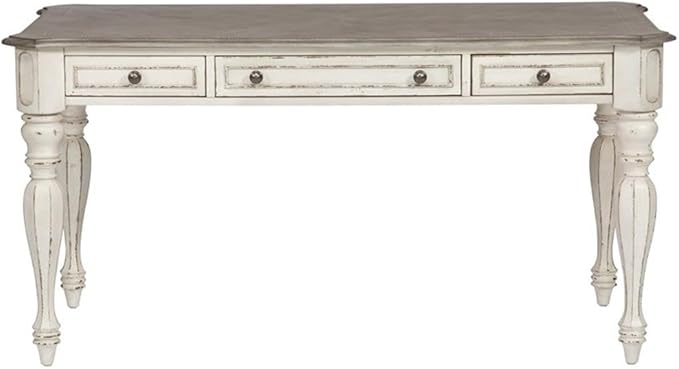 Liberty Furniture Magnolia Manor 3 Piece Desk, Credenza & Hutch Set for Home Office - Antique White & Weathered Bark
