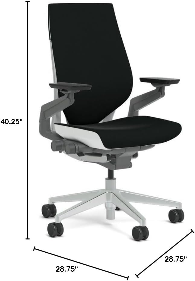 Steelcase Gesture Task Chair: Wrapped Back - Platinum Metallic Frame/Base/Seagull Accent - Roll Control Hard Floor Casters
