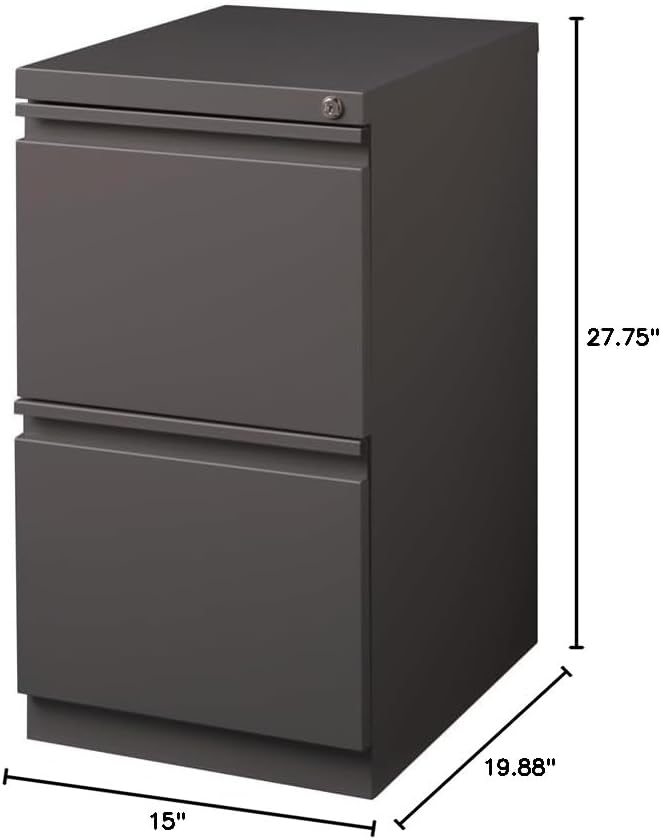 Scranton & Co 20" 2-Drawer Metal Mobile Pedestal Filing Cabinet, Espresso Finish, 27.75" H x 15" W x 19.88" D, Durable Steel Construction, Letter-Size File Storage, Hidden Casters, Locking Office