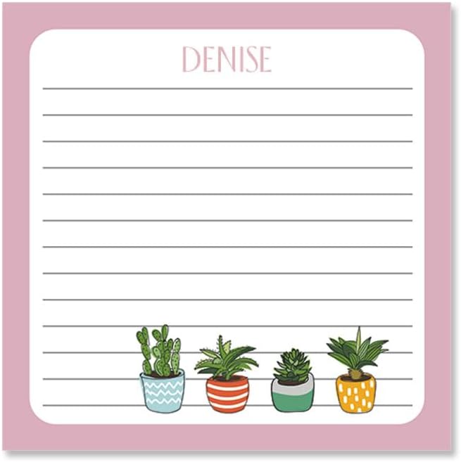 Pink Border Succulents Personalized Notepad Sets - Set of 4, 100-sheet Pads, Add Your Name, Largest pad 4-1/4" x 6-3/4", Personalized Stationery, Graduation Gift