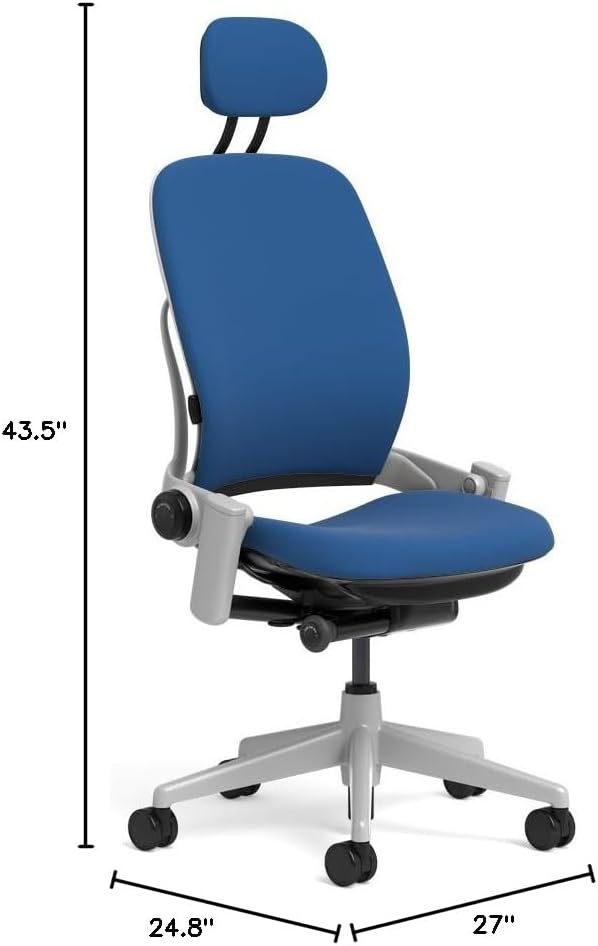 Steelcase Leap Task Chair: Platinum Base - Armless - Headrest - Hard Floor Casters