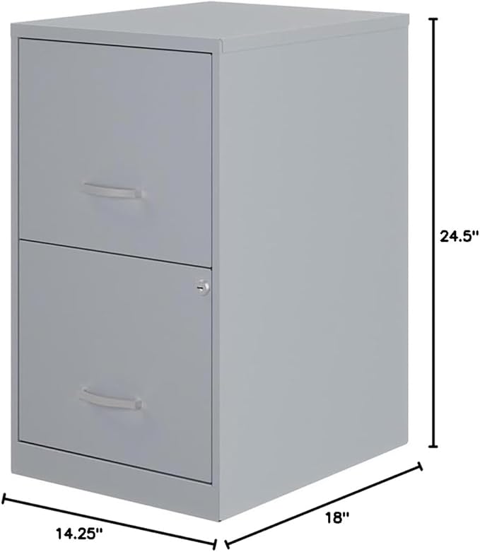 Scranton & Co Modern 18" D 2-Drawer Metal File Cabinet, Gray/Platinum Finish, Letter-Size Hanging File Storage, Locking Drawers, Glide Suspension, Compact Design for Home or Small Office Use