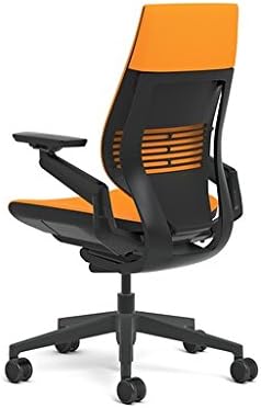Steelcase Gesture Office Chair - Cogent Connect Tangerine Orange Upholstered Wrapped Back Black Frame Low Seat Black Seat/Back/Arms Hard Floor Caster Wheels