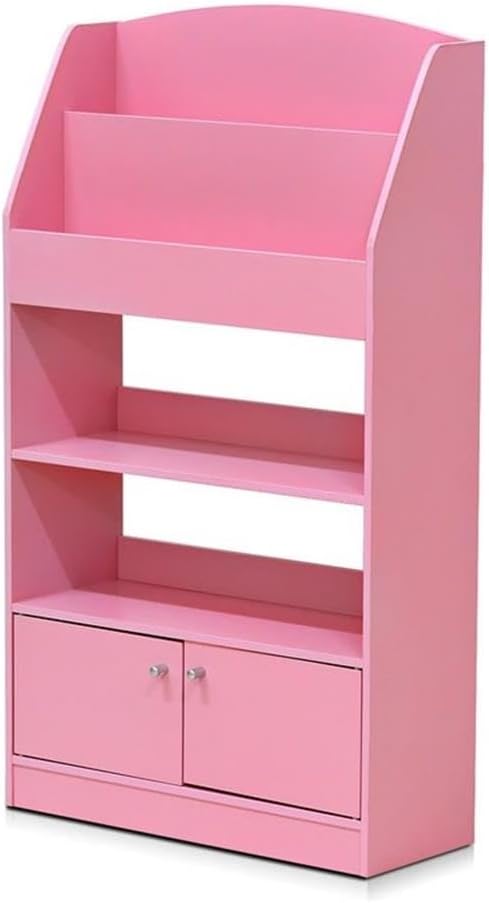Furinno Lova Magazine/Bookshelf with Storage Cabinet, Pink, 9.45D x 24.57W x 43.31H in