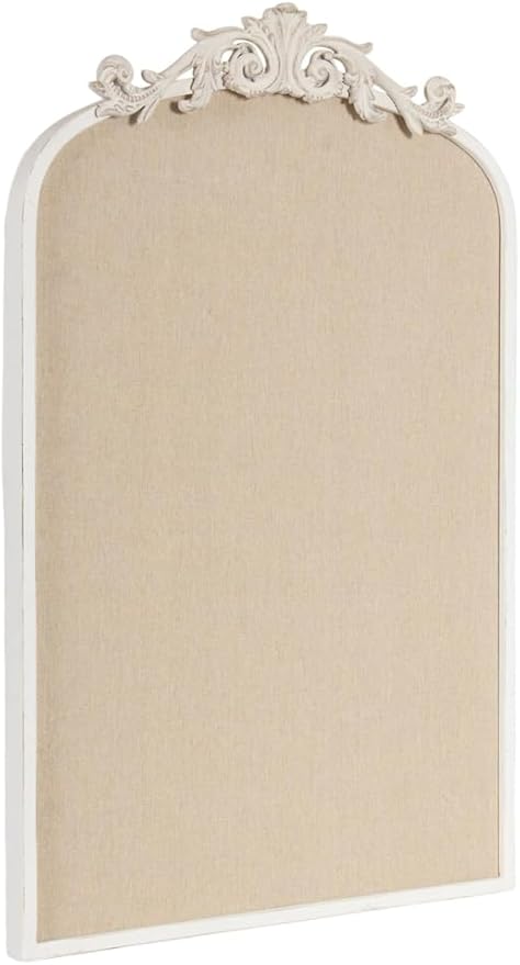 Vintage Framed Pin Board Linen Display Bulletin Board Large Cork Fabric Picture Photo Pinboard Memo Ornate Decorative Pinboard Ornate for Wall Gift(Arch,19" X 31",Vintage White)